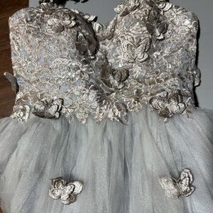 Elegant Gray Floral Teens Dress